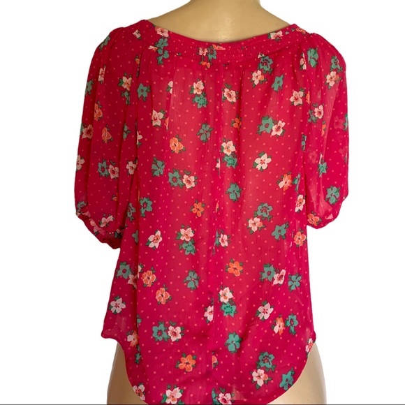 Hollister Sheer Summer Floral Keyhole Neck Tie Ragland Sleeve Cropped Top Sm - Picture 2 of 8